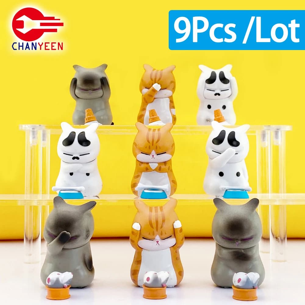 Mini poupée chat mignon, 9 pièces, figurines, modèle de Statue, jouets de bureau, cadeaux pour chamb