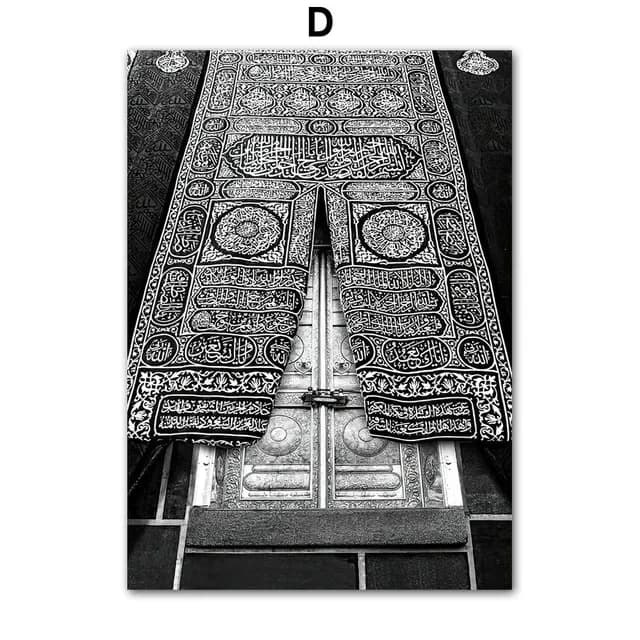 Tableau de paysage de mosquée islamique noir et blanc, toile d'art mural minimaliste, affiches de pe