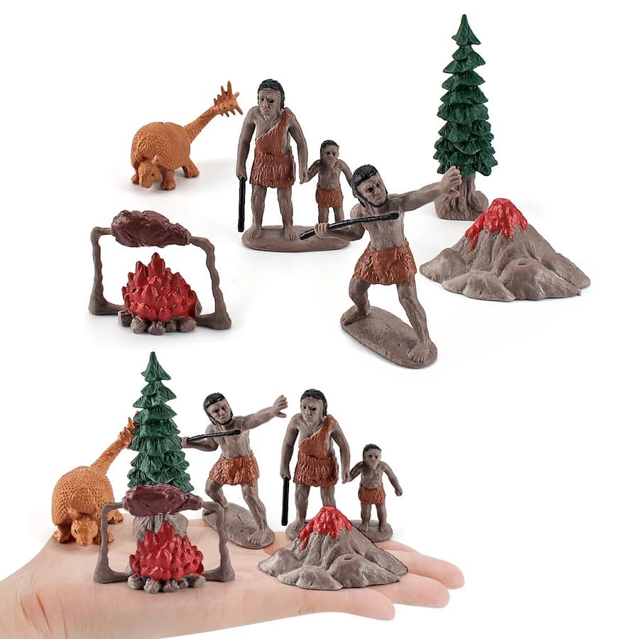 Figurines réalistes de scène de vie préhistorique, homme des cavernes, grotte, famille, modèles d'an