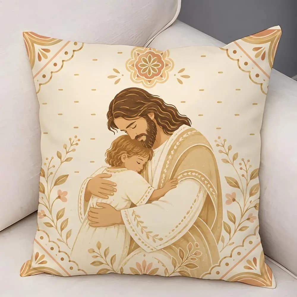 Housse de coussin avec verset biblique chrétien Jésus-Christ, en lin naturel, tissu biologique, impr