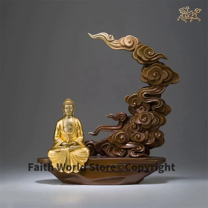 Statue de Bouddha Bouddhiste Sakyamuni Amitabha, Dorure, Protection de la Famille, Art Spirituel, At