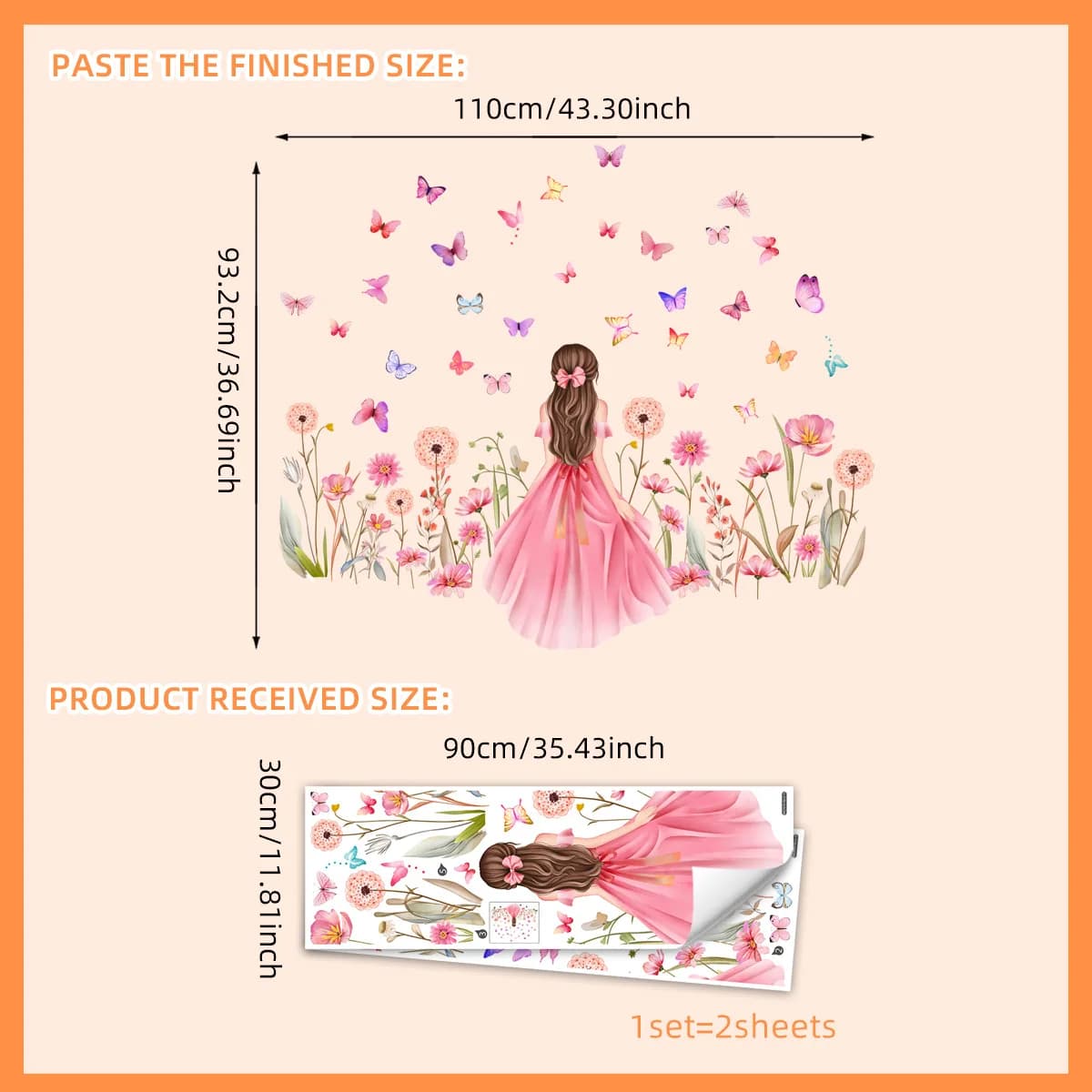 Autocollants muraux de fleurs et papillons de dessin animé pour chambre d'enfants, papier peint amov