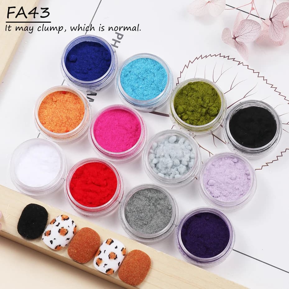 12 pièces hiver flocage velours ongles poudre bricolage conseils conception 3D coloré velours flocag