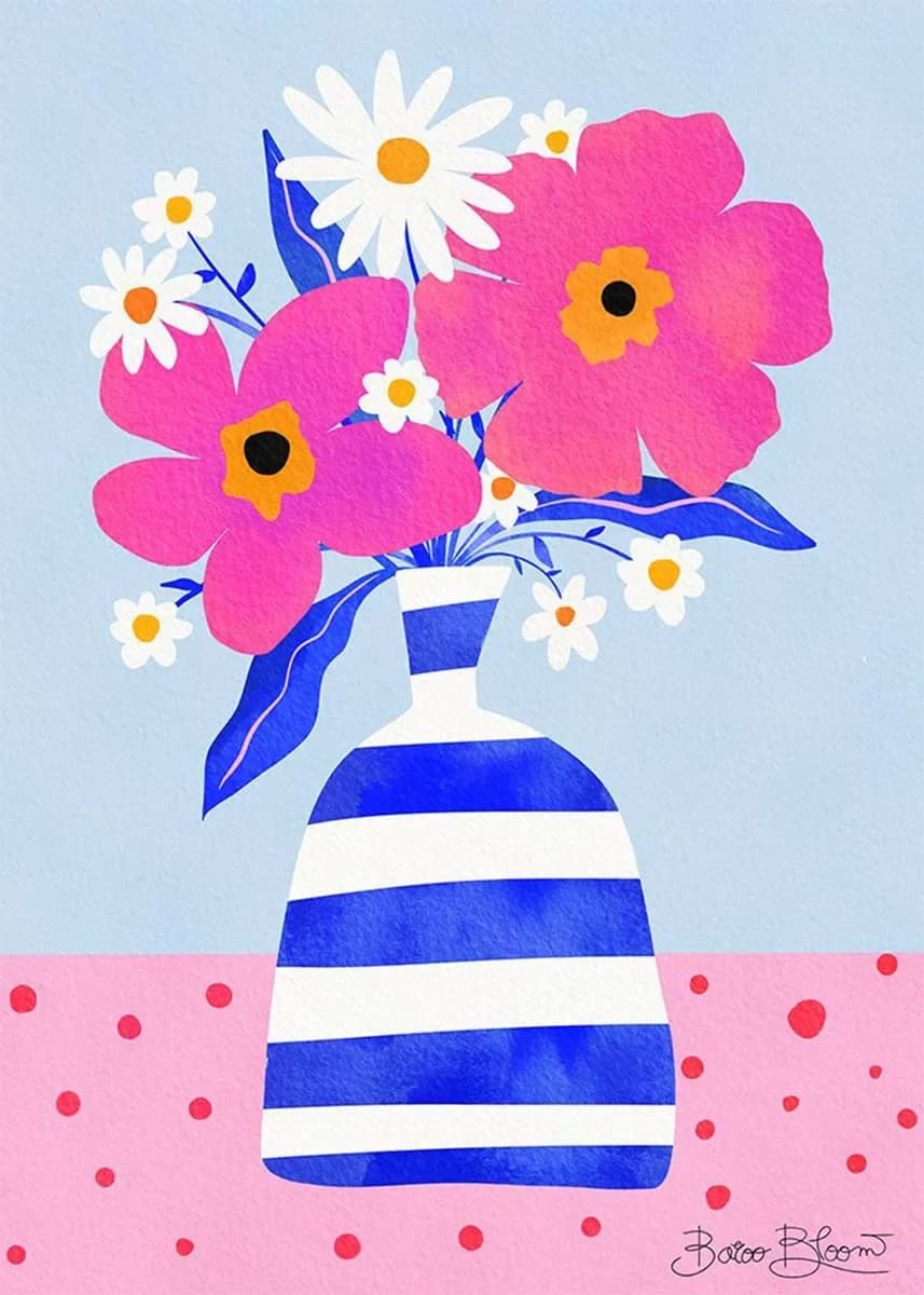 Affiche d'art maximal rose, image d'art mural florale, couleurs vives, toile imprimée d'art Boho pou