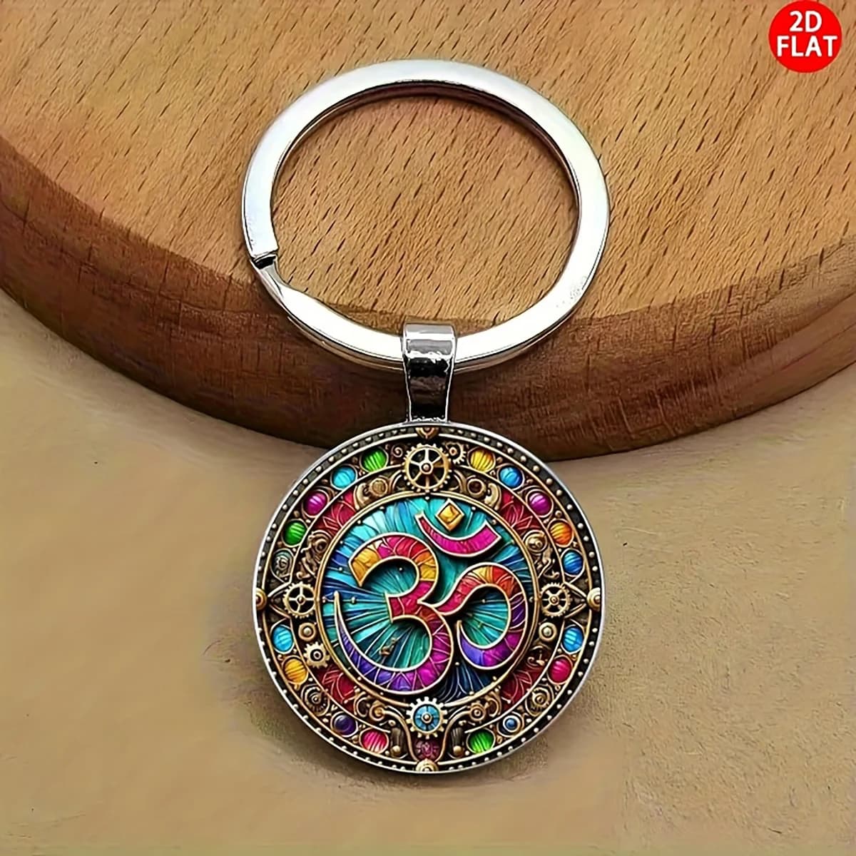 Porte-clés Steampunk. Symbole mystérieuse et design rond en verre. Accessoire unisexe. Cadeau parfai