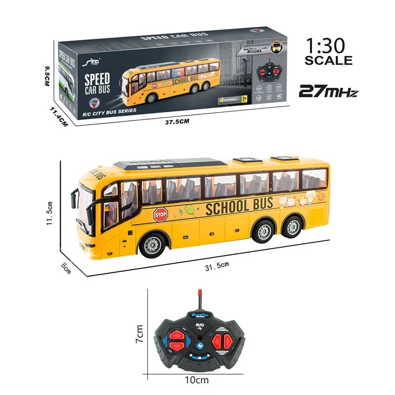 Grand bus télécommandé simulé avec lumières LED, bus touristique, modèle d'autobus scolaire, jouet d