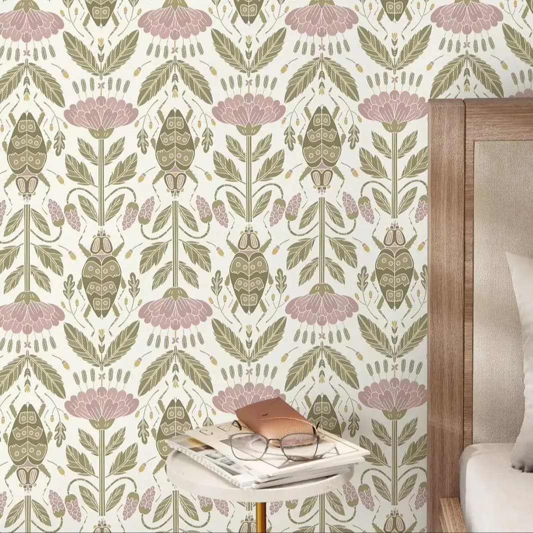 Papier peint Floral rose et coccinelle, papier peint amovible, décoration murale pour la maison, déc