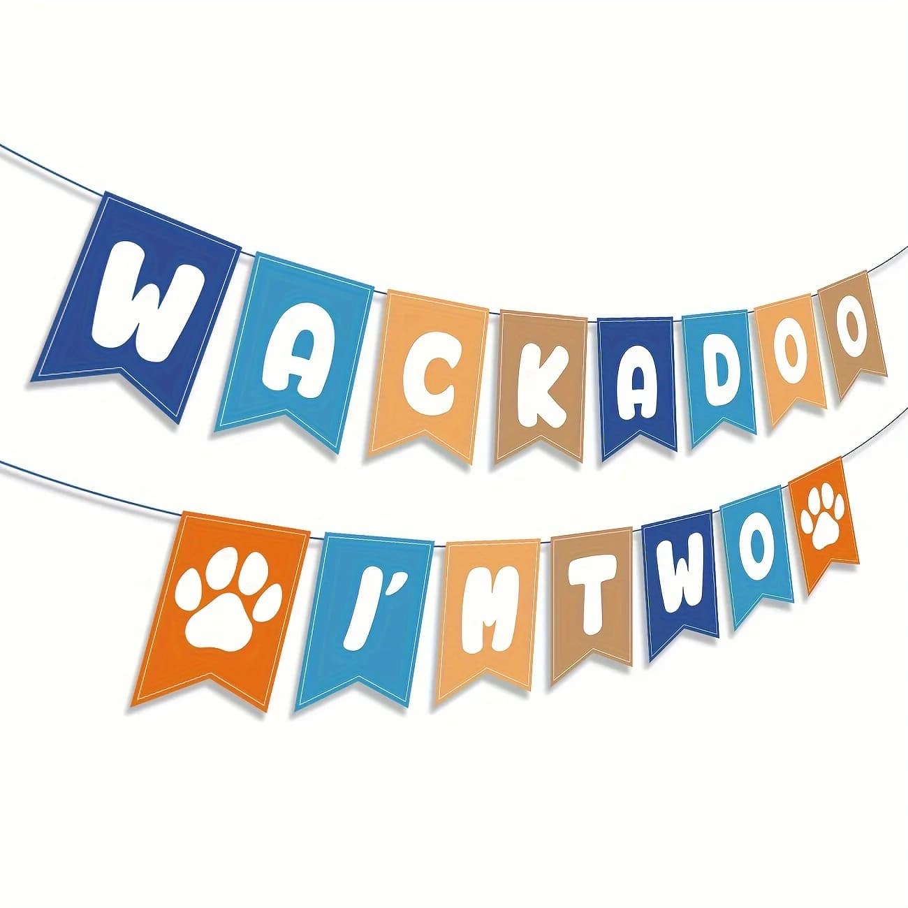 Bannière de décoration d'anniversaire sur le thème du chien bleu, 2e anniversaire, Wackadoo I'm Two