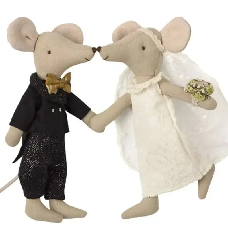 Souris de mariage en peluche, peluche faite à la main, mignonne, pour marié, mariée, jouets en tissu
