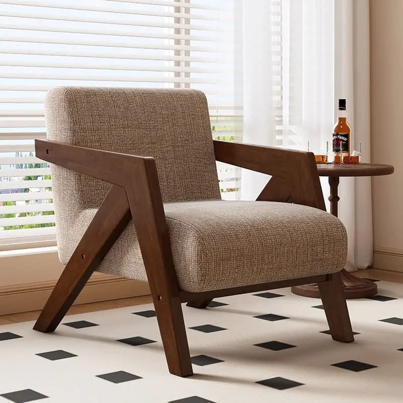 Fauteuil en tissu de style américain avec coussin en éponge haute densité, structure en bois massif,
