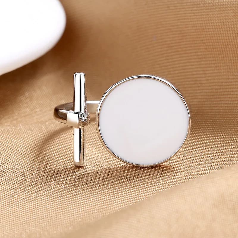 Bagues ouvertes géométriques pour femmes, accessoire rond noir/blanc, disque brillant époxy, bague d