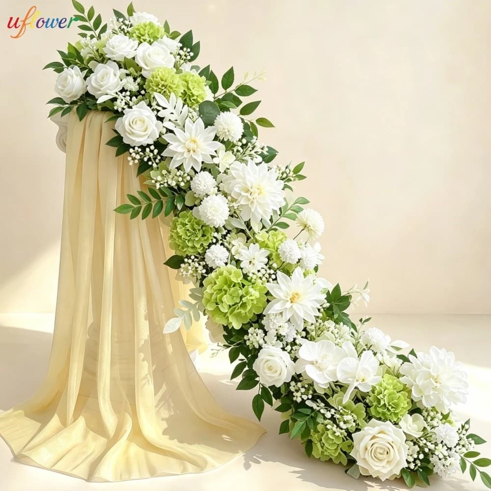 Élégante composition florale en soie blanche, fleurs de cerisier et roses, pour arche de mariage, ce