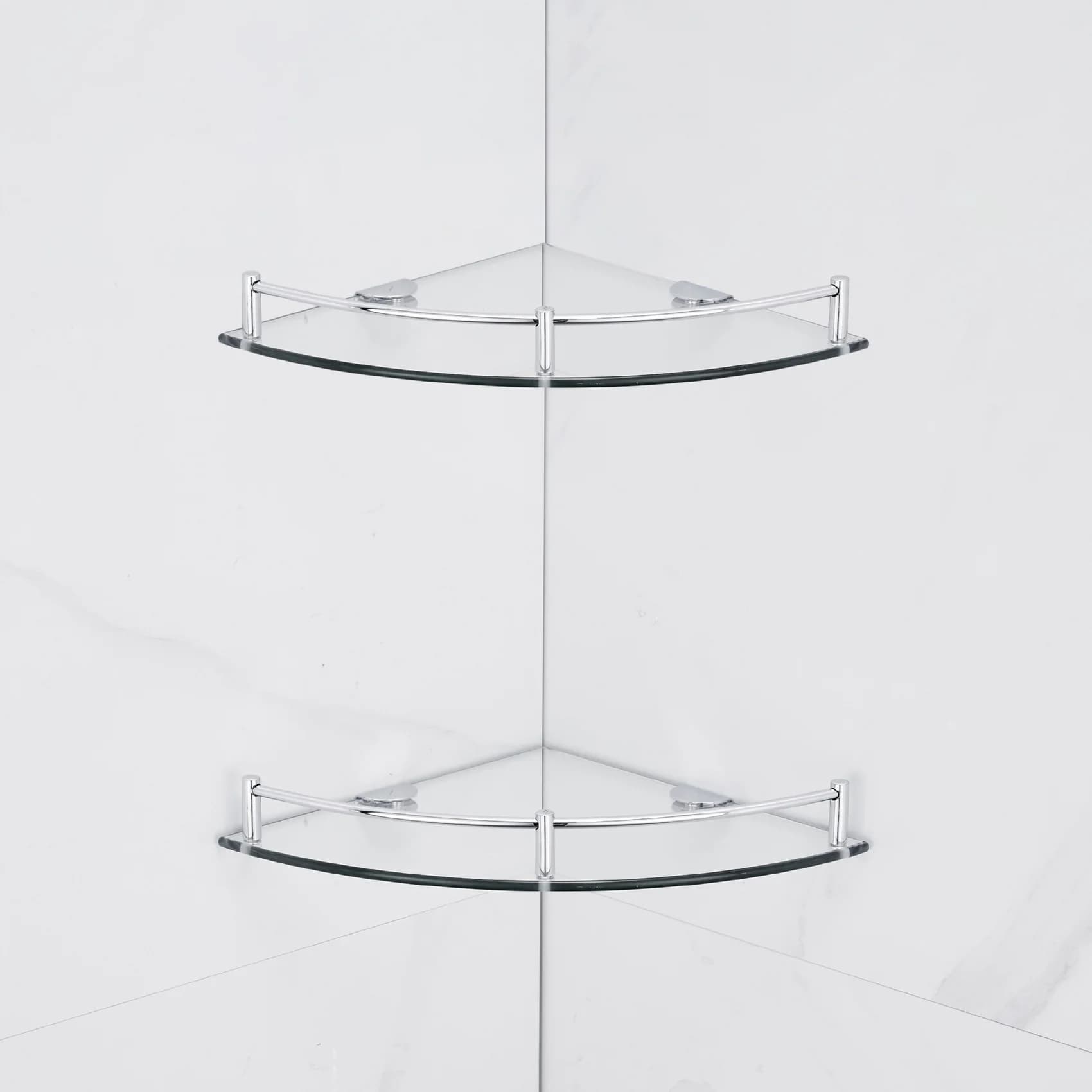[CLOS] Étagères de salle de bain, étagère d'angle en verre de salle de bain à 2 niveaux fixée au mur