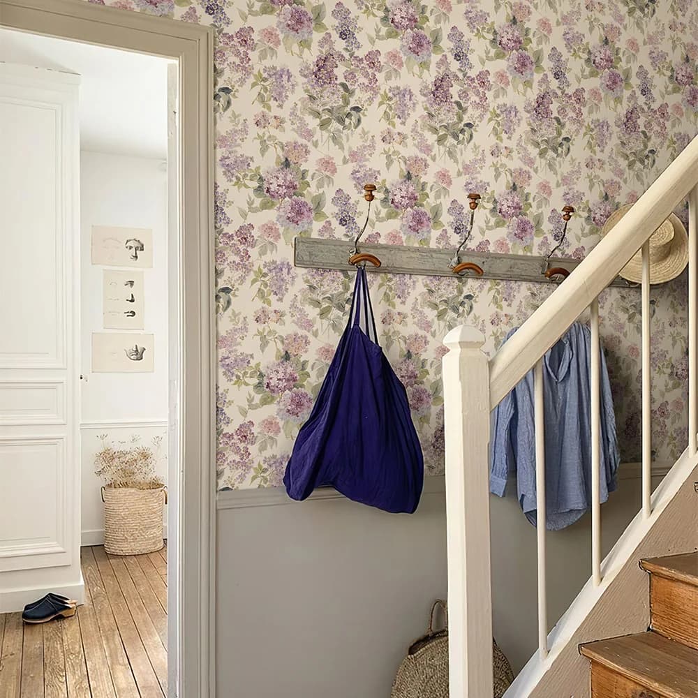 Papier peint auto-adhésif à fleurs violettes, autocollants muraux imperméables amovibles en PVC pour