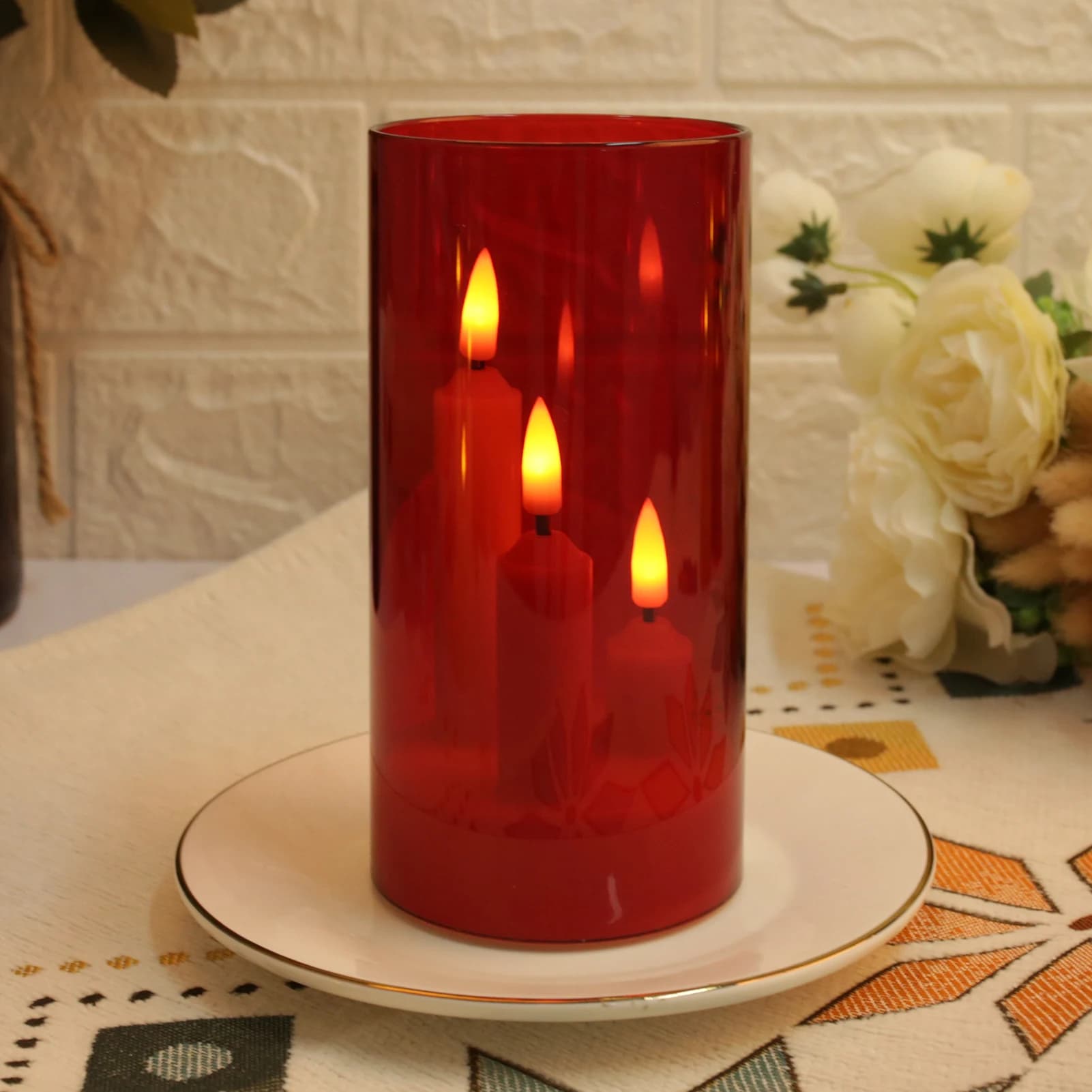 Bougies coniques sans flamme 3 en 1 avec abat-jour, LED à piles, bougies scintillantes en acrylique,