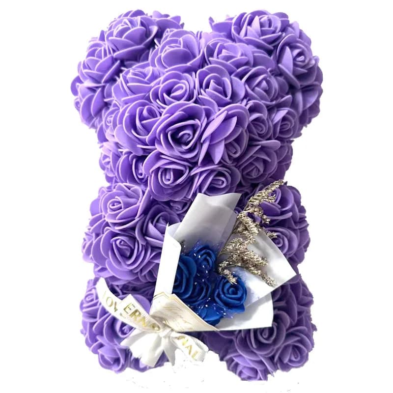 Cadeau pour la fête des mères, décoration d'intérieur, ours en roses artificielles de 25 cm avec boî