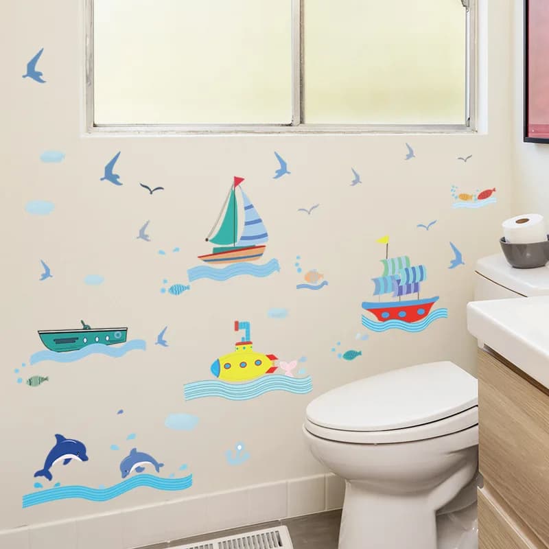 Autocollant mural de bateau à voile de dessin animé, pour chambre d'enfant, décoration de la maison,