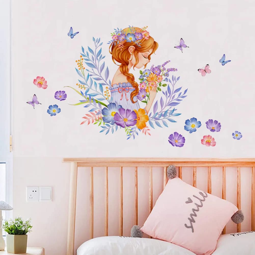 Autocollant mural de fleurs pour chambre à coucher, décoration de fond, décoration murale pour la ma