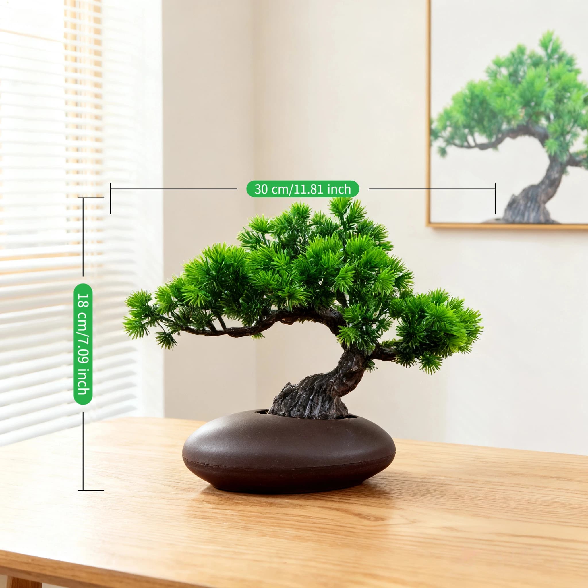Arbre bonsaï Zen chinois, paysage de pin artificiel en pot. Mini décor de bureau pour bureau à domic