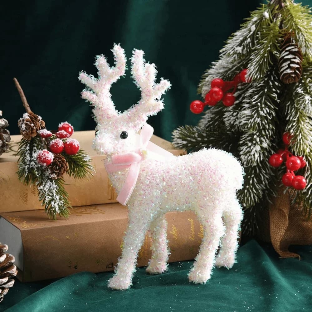 Ornements de renne de noël de dessin animé avec écharpe avec cloche, décorations de Statue de cerf, 