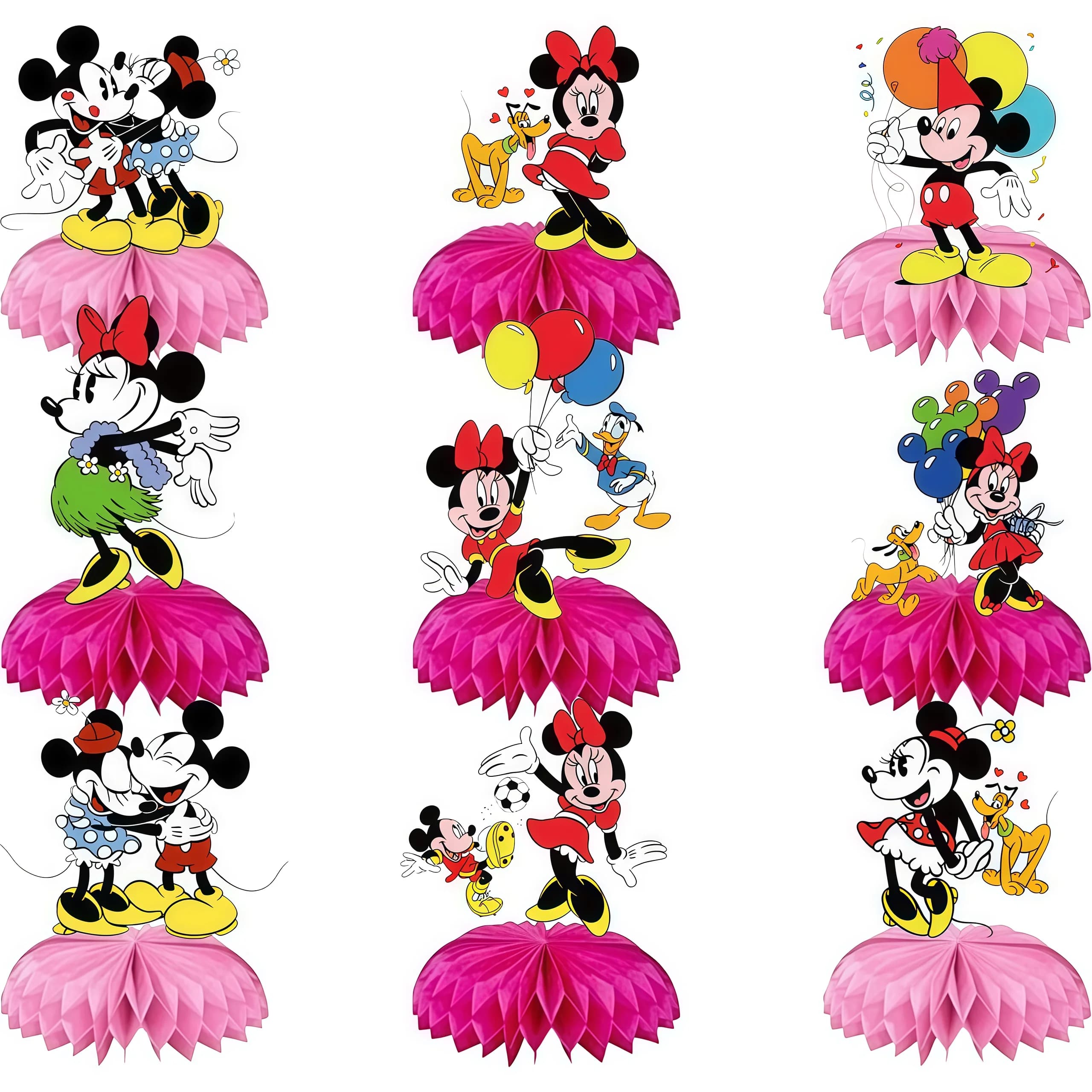 Décorations de table en nid d'abeille Mickey et Minnie Mouse, centres de table en papier sur le thèm