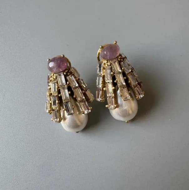 Ensemble collier et boucles d'oreilles en perles de verre violettes style rétro KEQIU, accessoire él