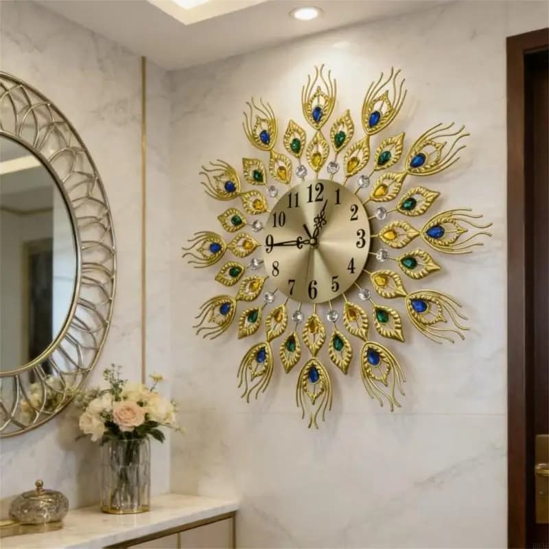 Grandes horloges murales pour décors salon, horloge murale 3D élégante avec cadrans, chiffres arabes