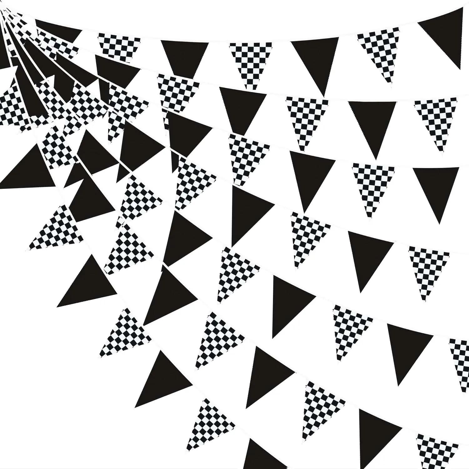 Décoration de fête de voiture de course de 32 pieds, bannière triangulaire à carreaux noir et blanc,