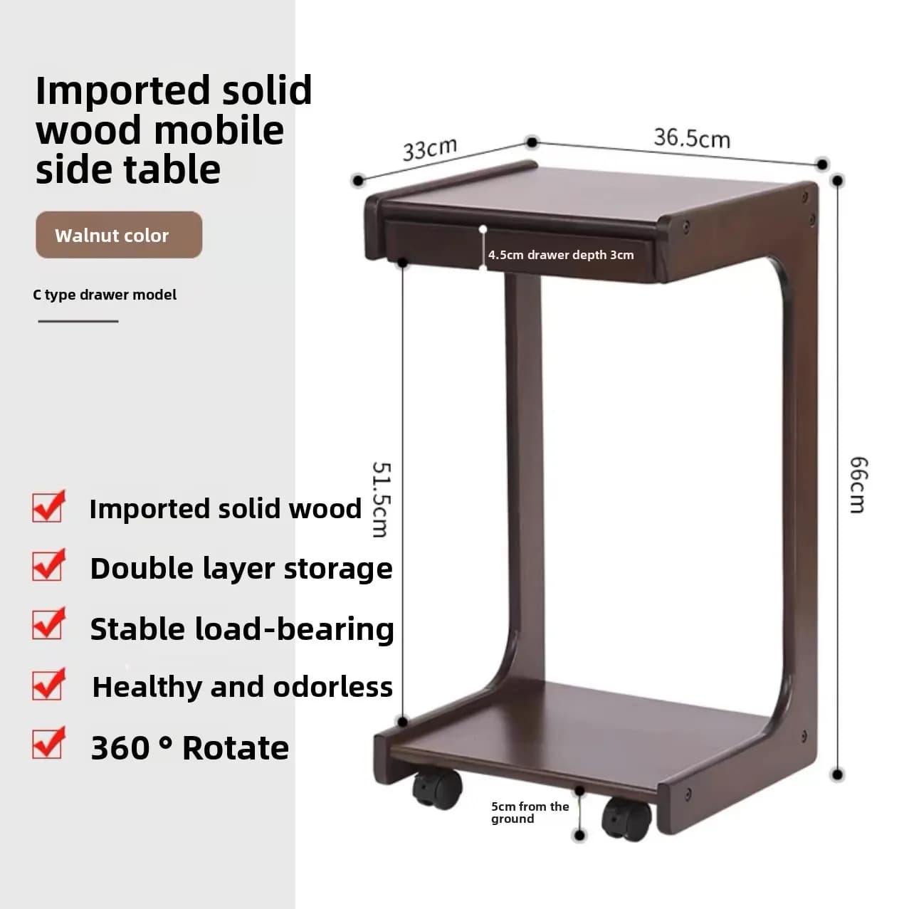 Table basse mobile en bois massif, table de salon pliable, bureau tout en bois massif, table d'appoi