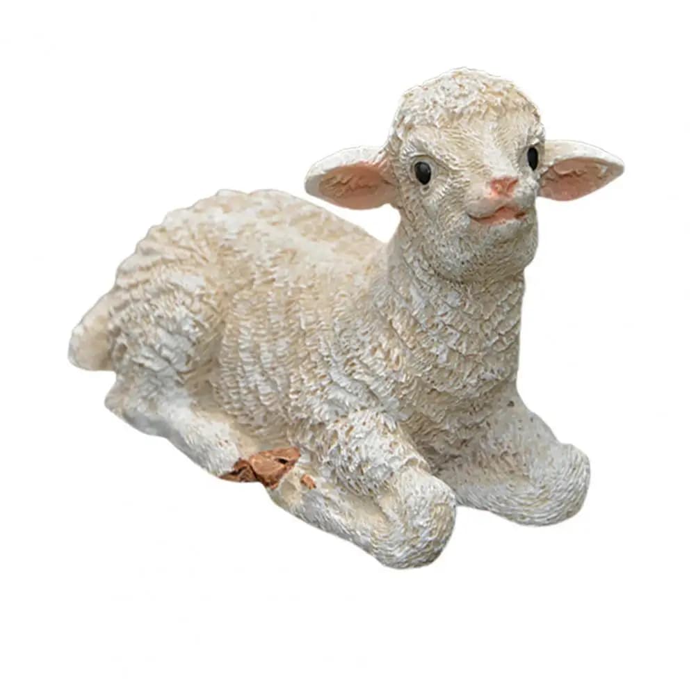 Sculpture de Mouton en Résine Synthétique, Figurine Animale Mignonne, Micro Paysage