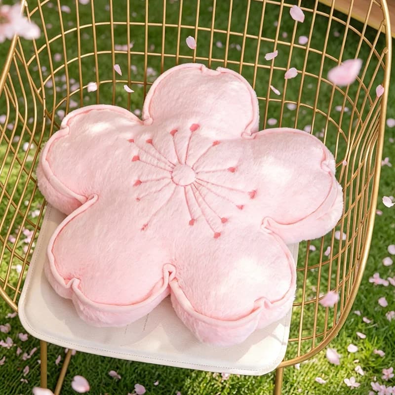 Oreiller en peluche en forme de fleurs de cerisier, coussin de canapé en peluche doux et mignon, pou