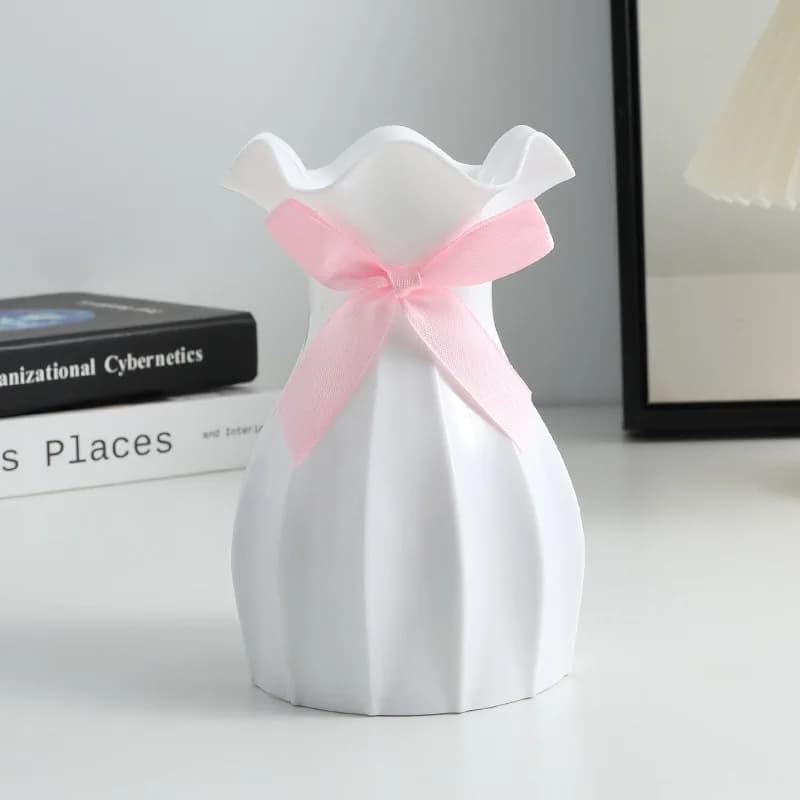 Vase nordique en plastique à fleurs sèches anti-chute, avec bouche en feuille de lotus et haute vale