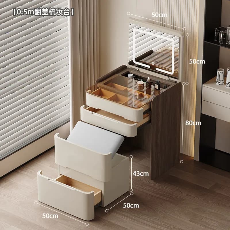 Coiffeuse en bois de luxe compacte avec miroir LED et tabouret, pour chambre de fille, meuble de mai