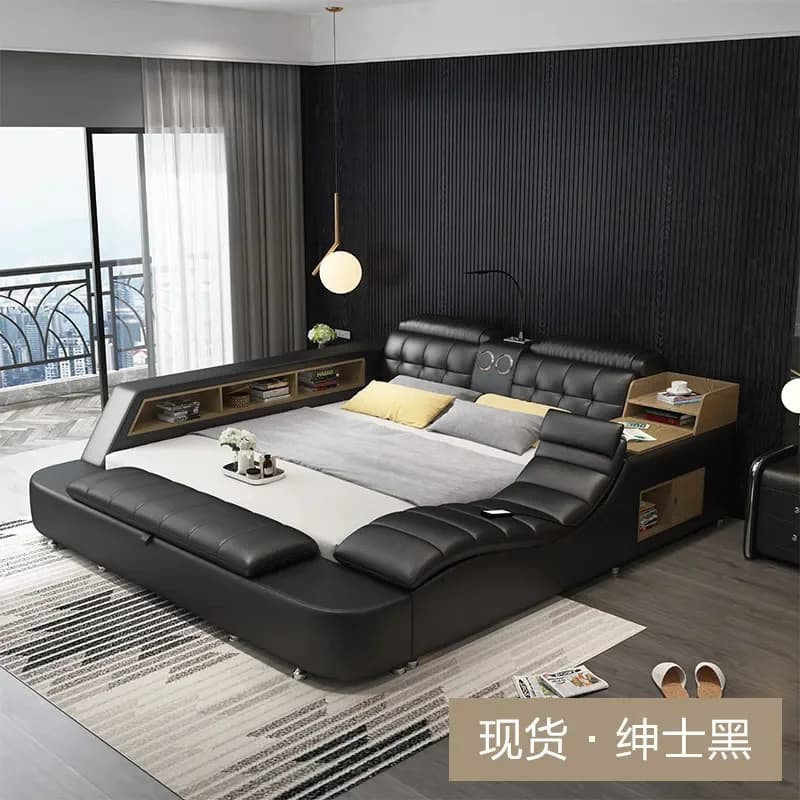Lit double 180x200cm avec cadre Tatami, moderne, multifonctionnel, avec fonction massage, lit Queen 