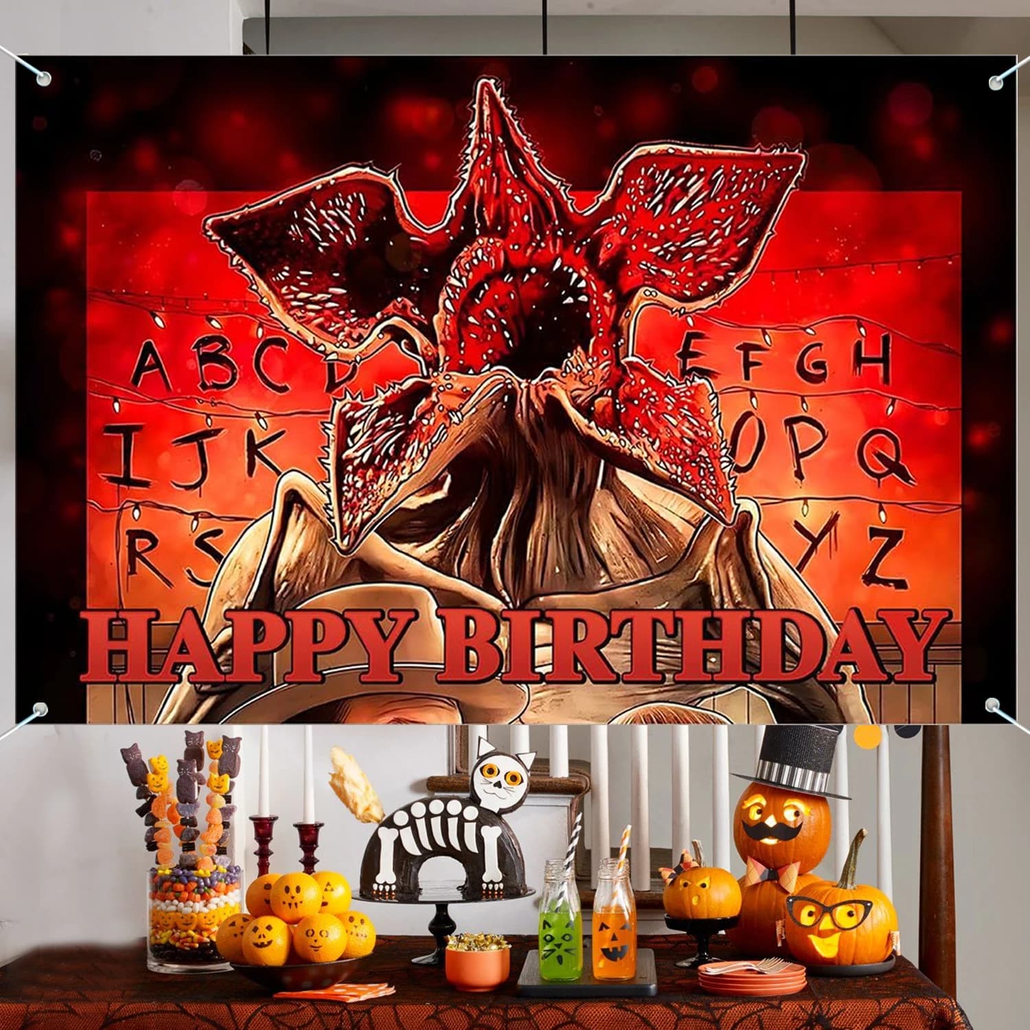 Décorations de fête d'anniversaire Stranger, Bienvenue à l'autre côté, bannière de fond, forêt d'hor