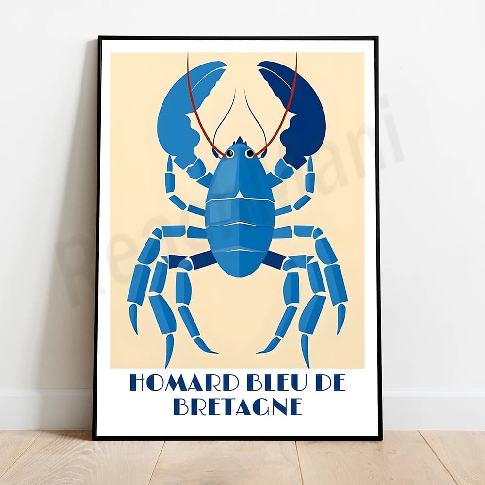Brittany Crab, Brittany Blue Lobster affiche toile impression photo vintage milieu du siècle cuisine