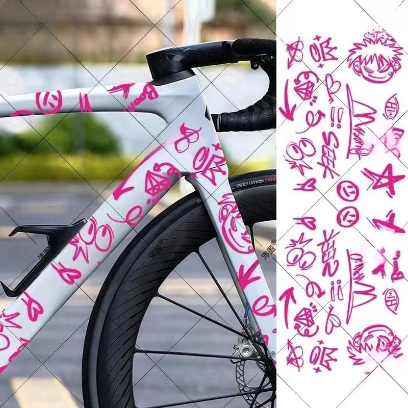Autocollants de vélo Graffiti, décalcomanies de symbole de dessin animé pour cadre de vélo, décor pe