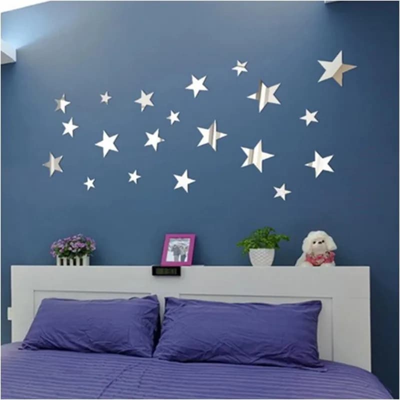 Autocollants muraux étoiles miroir argenté, autocollants muraux auto-adhésifs en acrylique pour la m