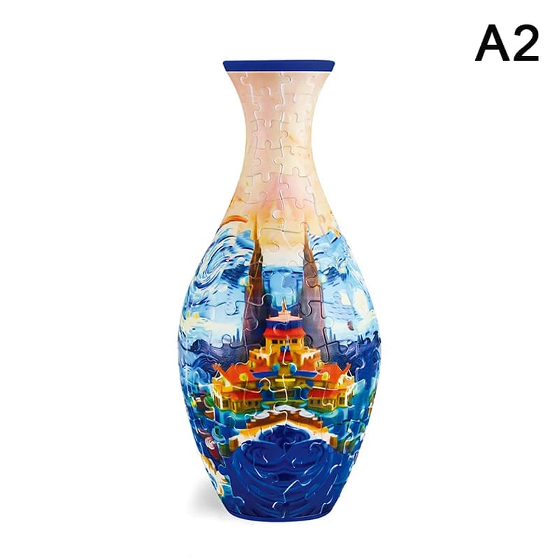 Vase Puzzle 3D à assembler soi-même, Design créatif en porcelaine bleue et blanche, décoration de la