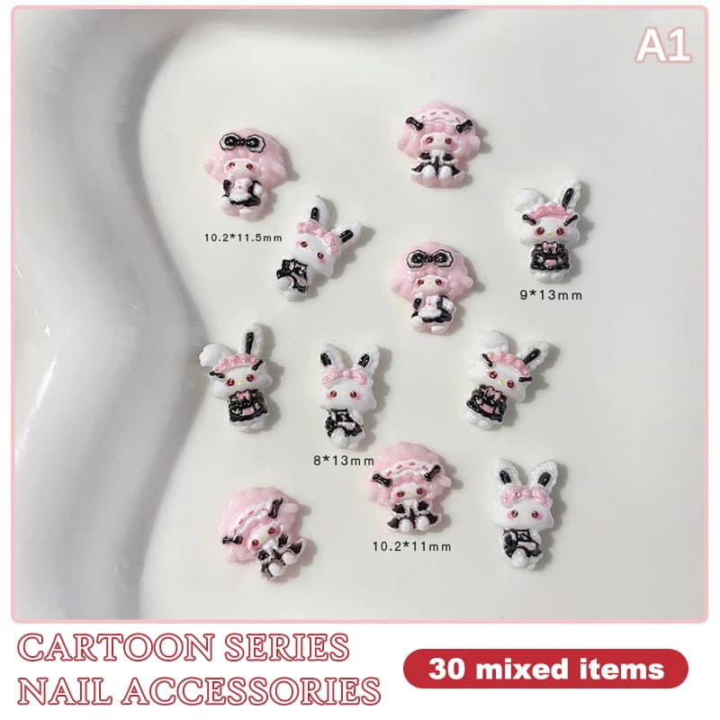 30 pièces dessin animé lapin Nail Art charme 3D couleur bonbon résine dessin animé petit ours brun d