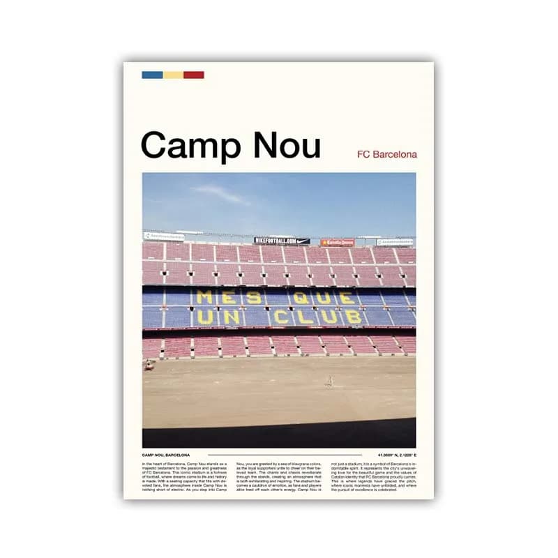 Stade de Football de renommée mondiale Camp Nou Bernabeu Etihad, affiche de stade de vieux Trafford,