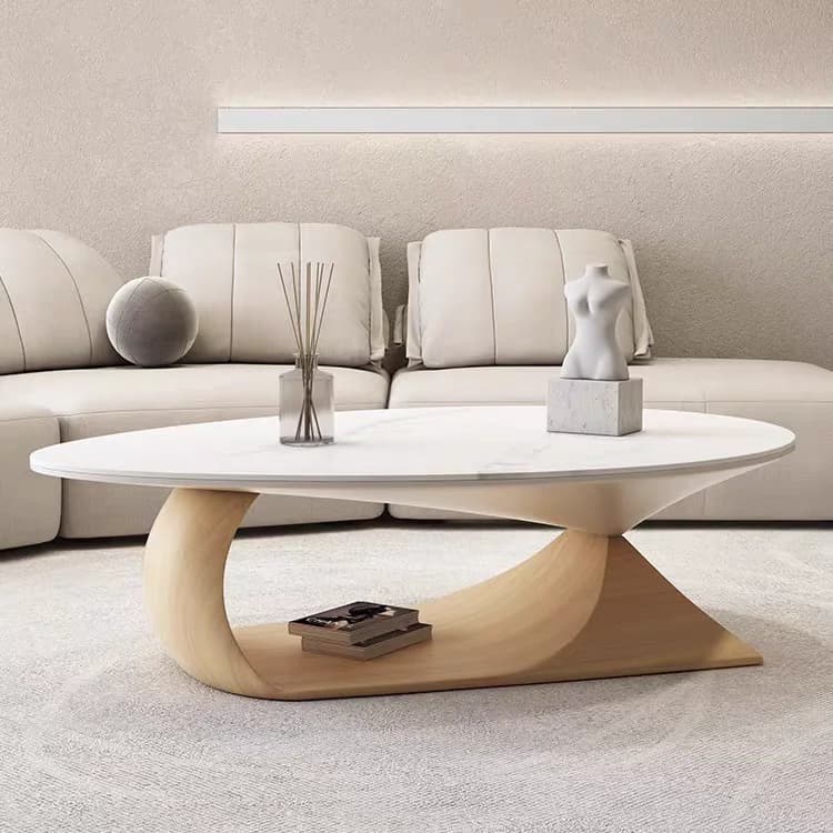 Table basse ovale en bois pour salon, design nordique, table basse pour magazines, blanc premium, Me