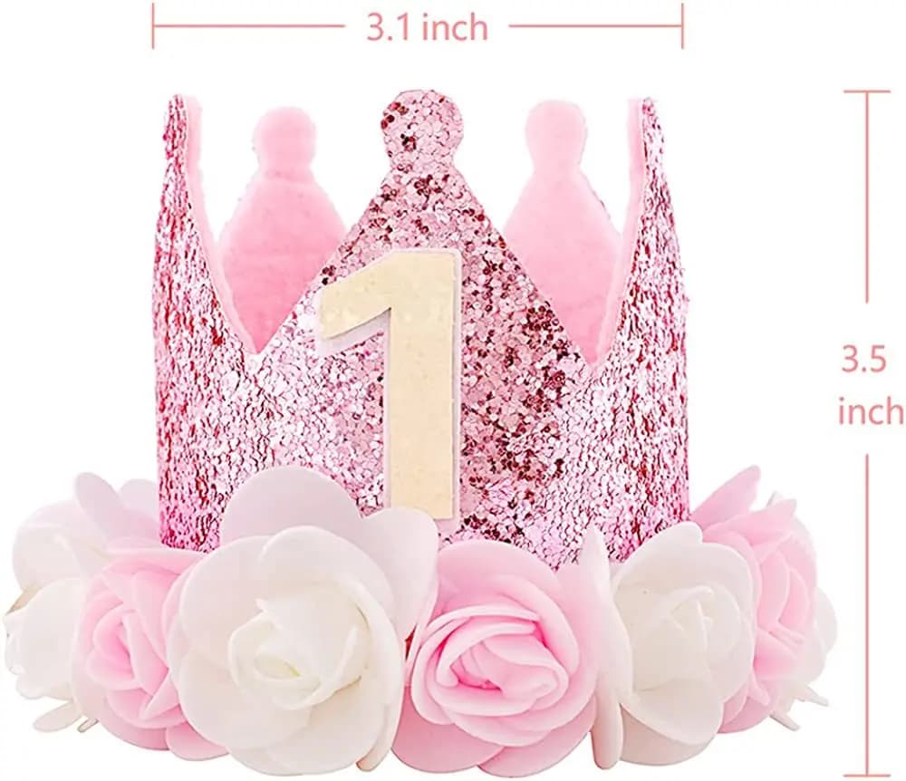 Décor de fête d'anniversaire d'un an, chapeau couronne rose, décor de fête à thème de princesse Rose