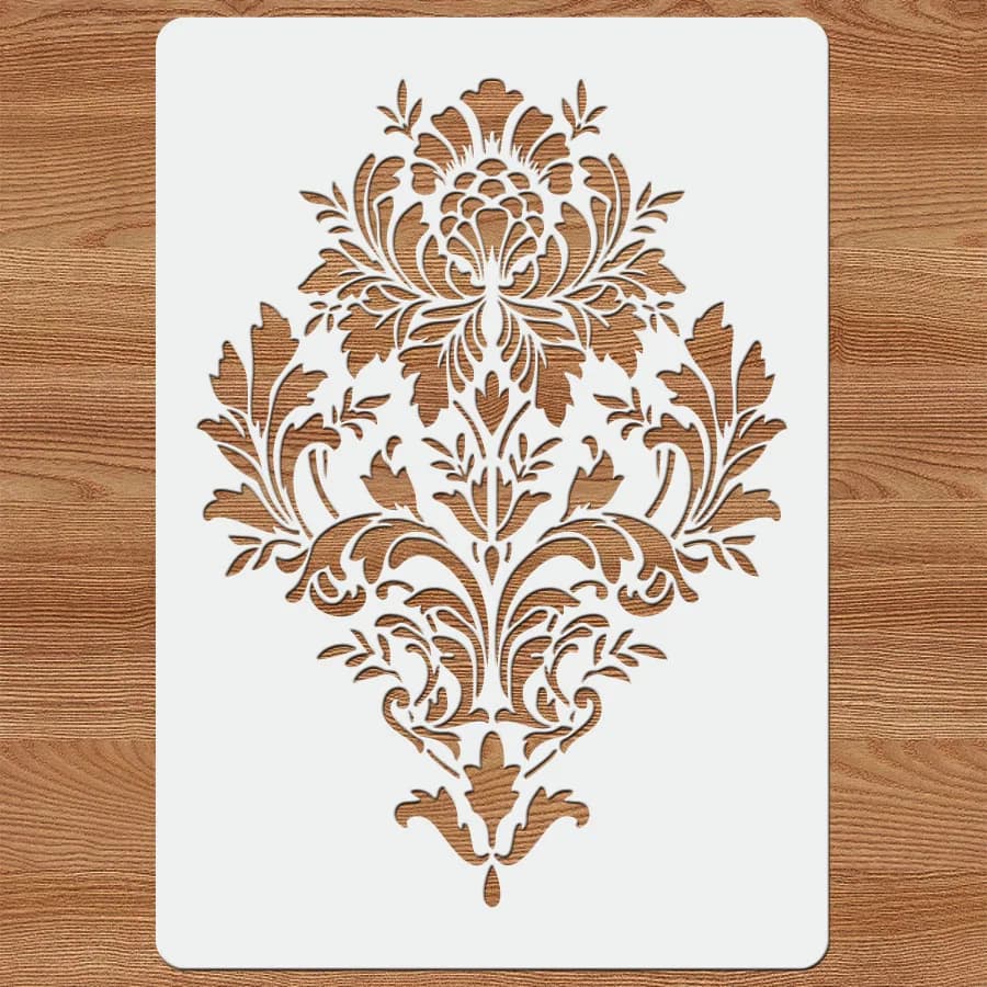 Pochoir baroque vintage A4 pour peinture murale, modèle floral classique DIY pour la décoration de l