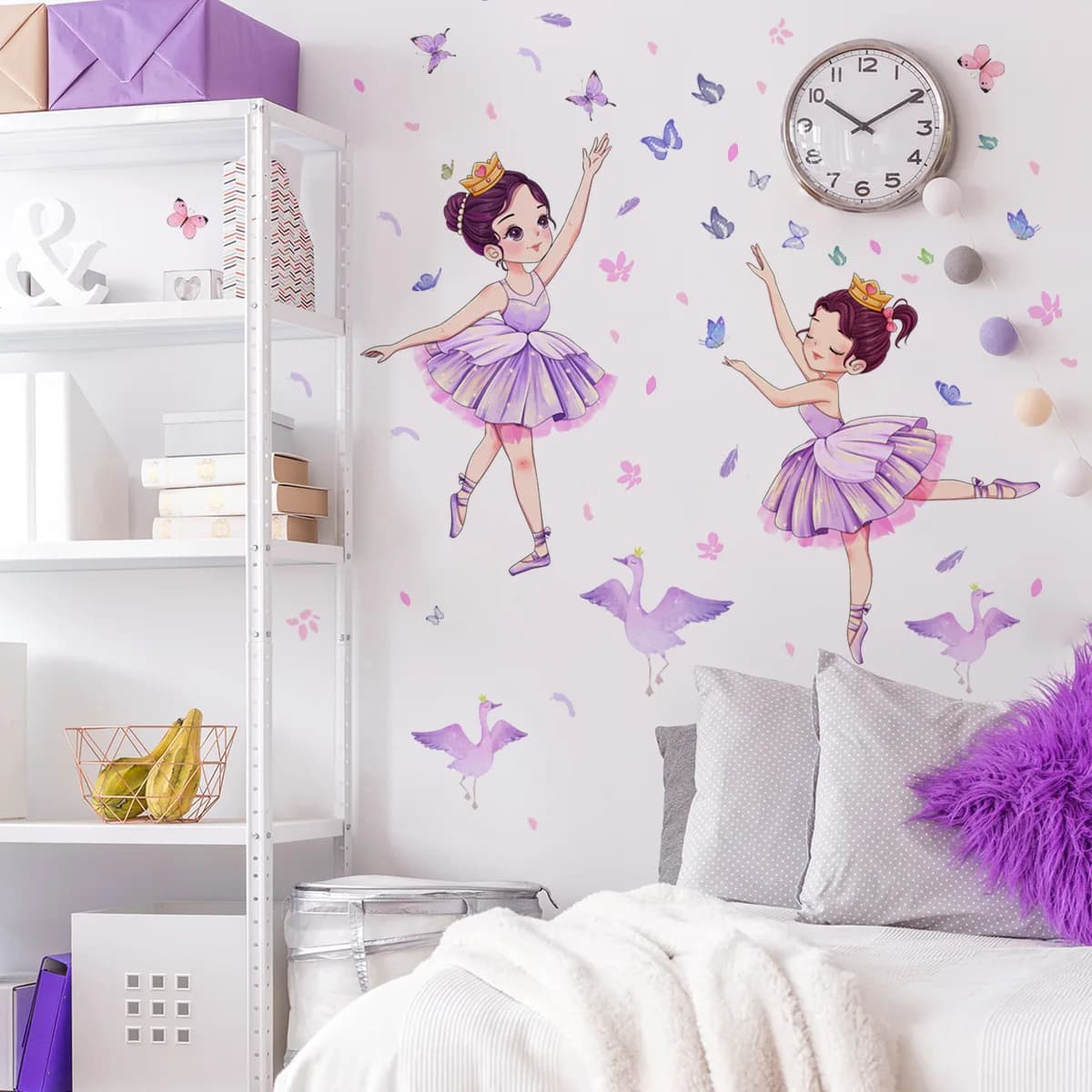 Décoration de chambre de bébé fille 3d autocollant mural de danse de ballet auto-adhésif salon citat