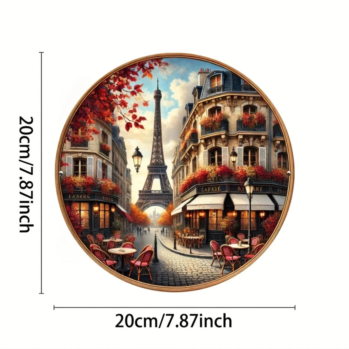 Scène de café parisien avec tour Eiffel, réglage à ressort, panneau d'art mural facile à installer, 