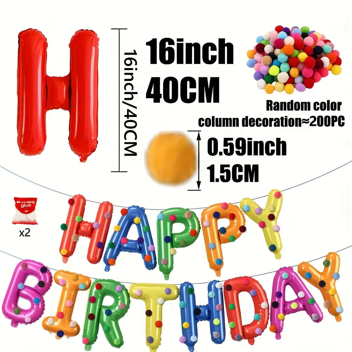 1 ensemble de ballons d'anniversaire arc-en-ciel, décorations de fête, ballons décoratifs colorés en