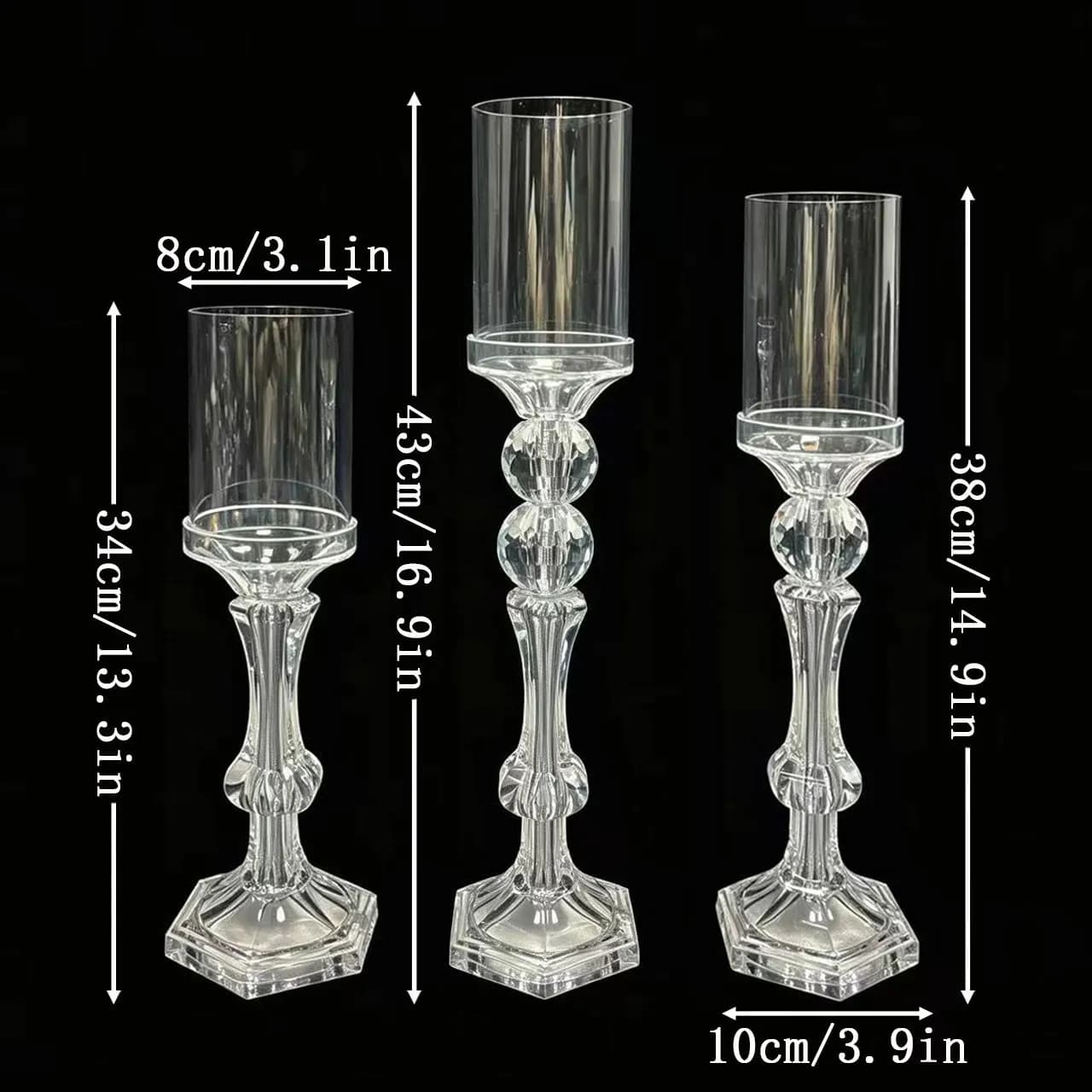 5 ensembles (15) de porte-bougies en acrylique transparent, décoration de centre de table pour les t