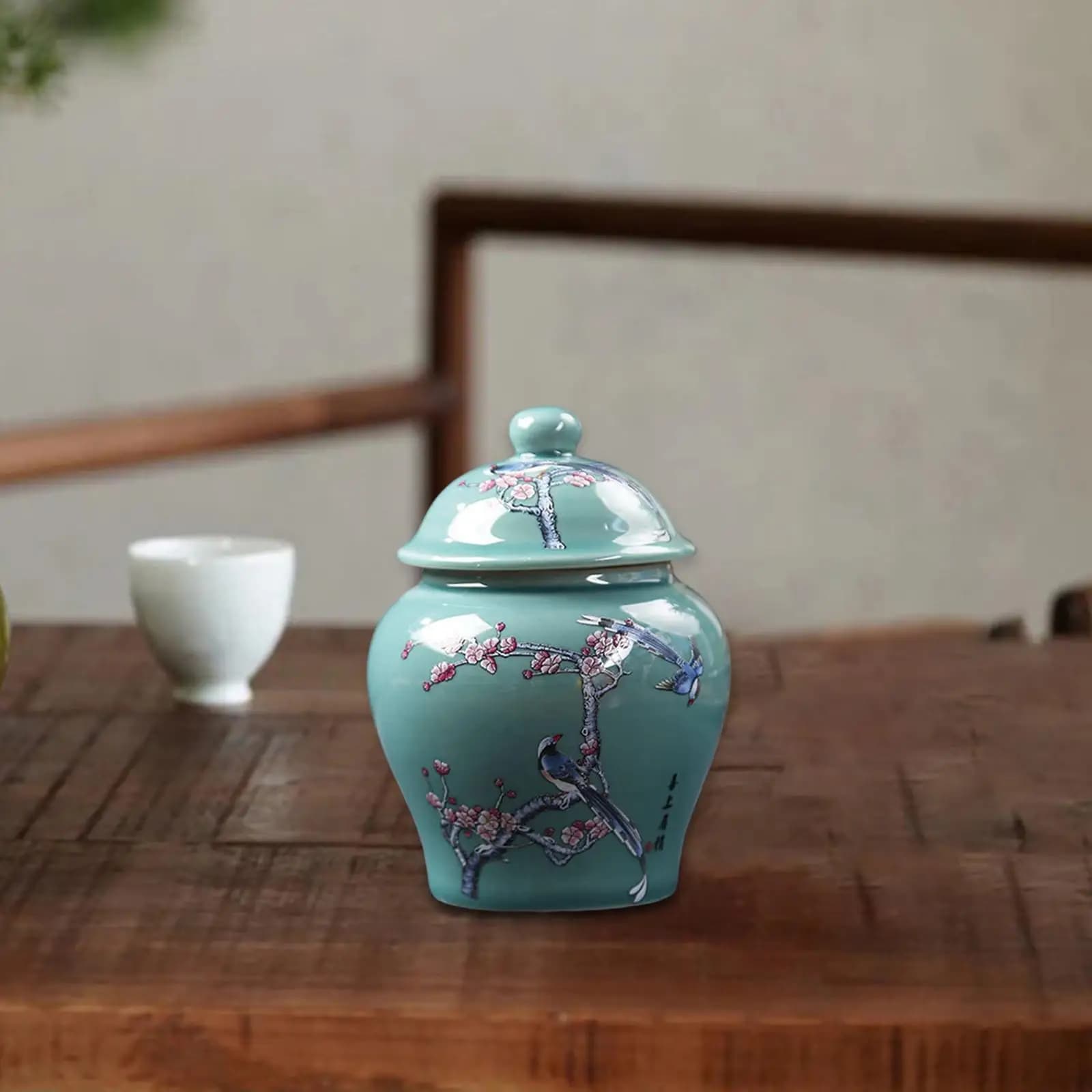 1x cartouche à thé en céramique bleue et blanche, pot décoratif en porcelaine, Vase à fleurs séchées