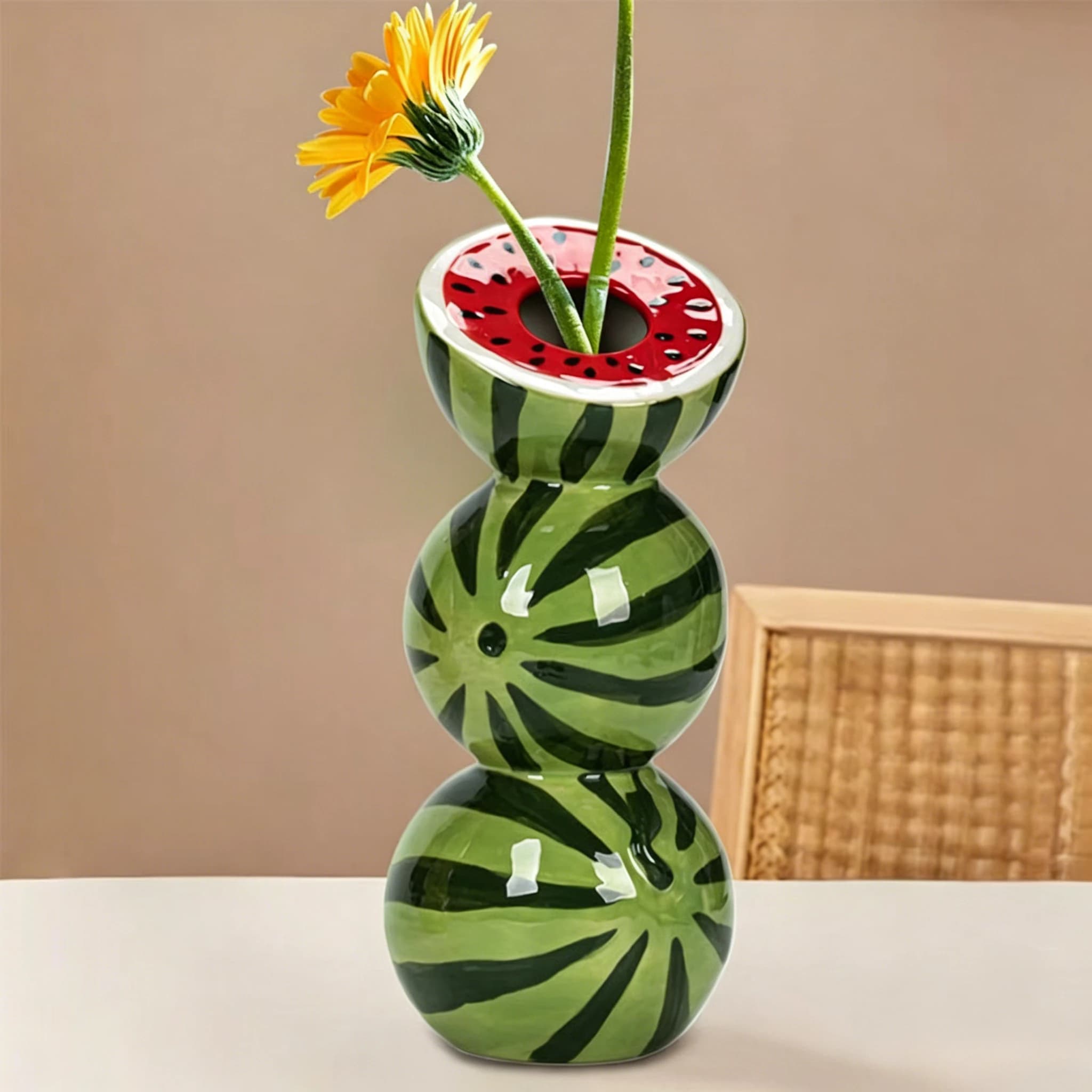 Vase à fleurs créatif en forme de fruit, amusant, pour pastèque et citron, bouteille pour plantes d'